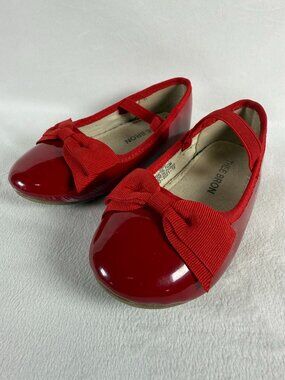 Thee Bron Girls Red Mary Jane Flats Bow Patent Shoes Size 8 Toddler ReLoved